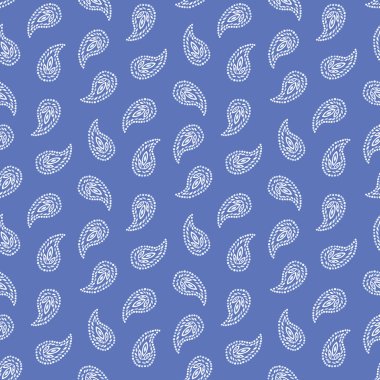 Geleneksel küçük ölçekli mavi Paisley fular vektör Seamless modeli. Kaprisli klasik arka plan.