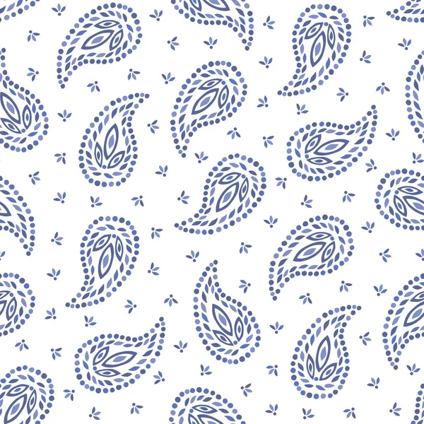 Traditionelles mittelgroßes blaues Paisley-Foulard-Vektor-nahtloses Muster. skurriler klassischer Hintergrund. — Stockvektor