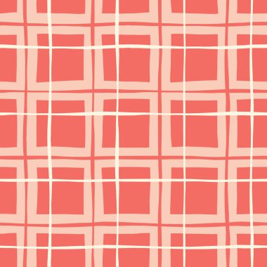 Mercan çizilmiş ekose vektör Seamless modeli. Kaprisli Modern Klasik Tartan arka plan