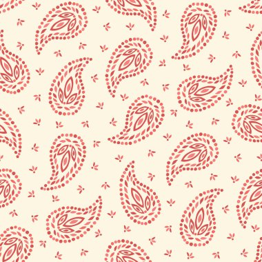 Geleneksel orta ölçekli mercan Paisley fular vektör Seamless modeli. Kaprisli klasik arka plan.