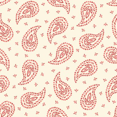 Traditional Medium Scale Coral Paisley Foulard Vector Seamless Pattern. Whimsical classic background. clipart