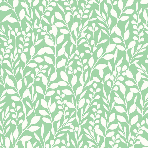 Monochrome Foliage Silhouettes Vector Seamless Pattern. Mint and White Abstract Floral Print.