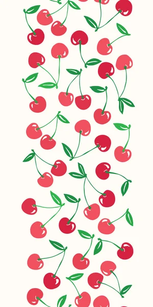 Nyckfull handritade röda körsbär vektor bakgrund som sömlös lodräta kantlinjen. Färgglad sommar frukt — Stock vektor