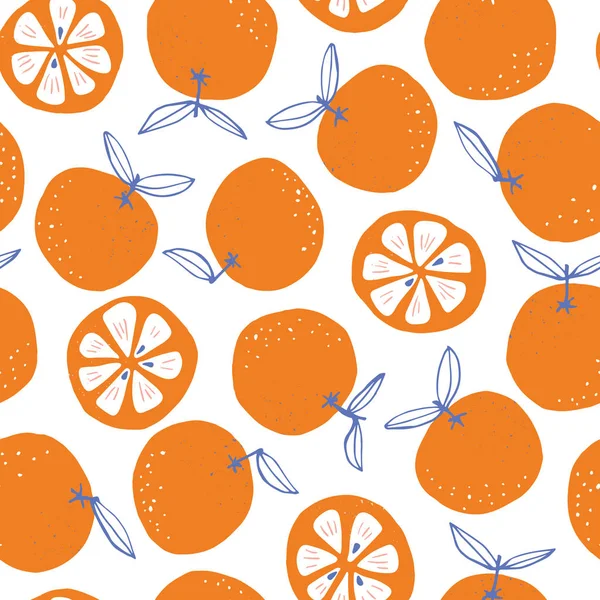 Nyckfull färgglada handritade abstrakt doodle apelsiner vektor sömlösa mönster på vit bakgrund. Sommaren frukter — Stock vektor
