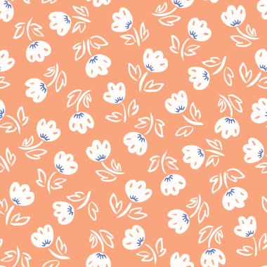 Şirin halk mercan arka plan vektör seamless modeli üzerinde çizilmiş Lale çiçek soyut. Havai çiçek Yazdır.