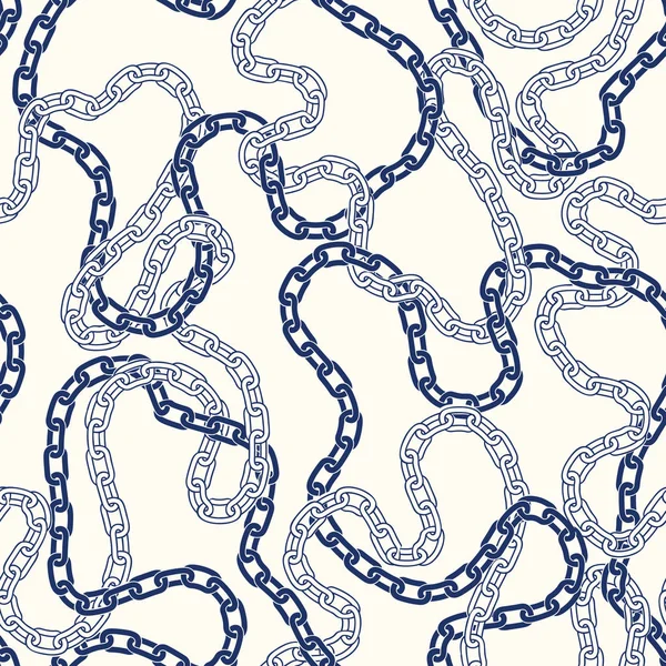 Entrelazando cadenas azules náuticas en fondo blanco Vector patrón sin costura. Fondo marino monocromo — Vector de stock