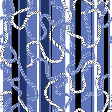 Deniz mavi ve beyaz halatlar ve Stripes vektör Dikişsiz desen intertwining. Tek renkli mavi deniz arka plan