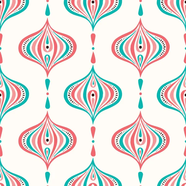 Klassisches buntes, handgezeichnetes Ogee-Vektor-nahtloses Muster. Retro blau und rosa eleganter traditioneller Hintergrund — Stockvektor