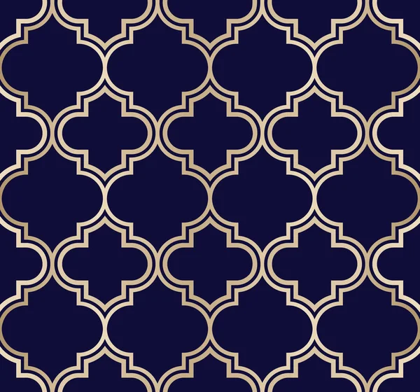 Элегантный классический вектор марокканской решетки золотого цвета на темно-синем фоне . — стоковый вектор
