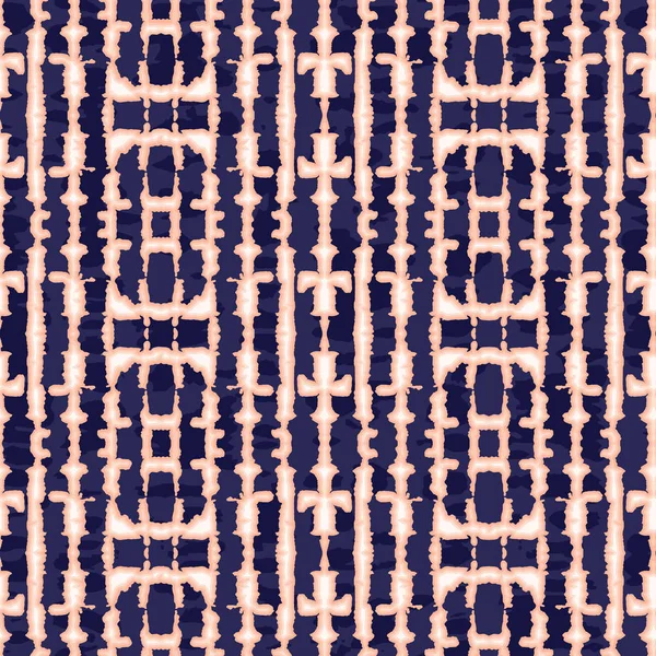Abstrakt vertikal speglade korall tie-dye shibori ränder på Dark Indigo Backrgound vektor sömlösa mönster — Stock vektor