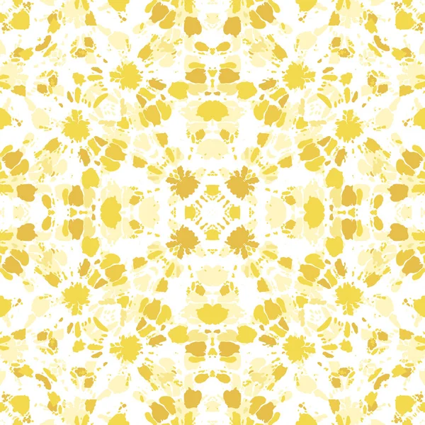 亮黄色单色领带-戴伊·希博里太阳爆万花筒镜面曼达拉矢量无缝模式 — 图库矢量图片