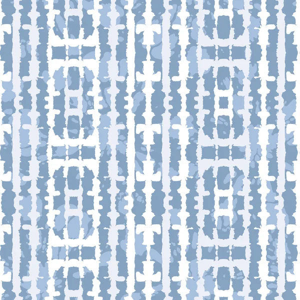 Abstract Vertical Mirrored Blue Jean Tie-Dye Shibori Stripes on Light Indigo Backrgound Vector Seamless Pattern — Stock Vector