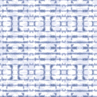 Beyaz Backrgound Vektör Dikişsiz Desen Soyut Yatay Aynalı Indigo Tie-Boya Shibori Çizgili
