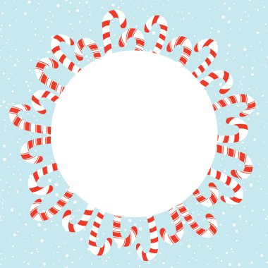 Renkli Kırmızı Ve Beyaz Tatil Noel ve Yeni Yıl Şeker Kamışı ve Kar Taneleri Vektör Yuvarlak Çerçeve Elemanı