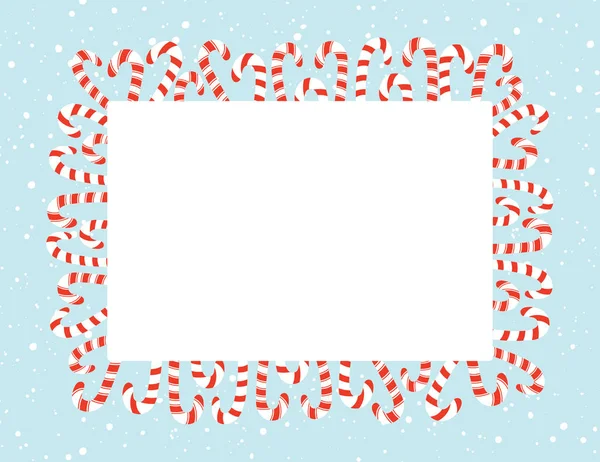 Colorful Red and White Holiday Christmas and New Year Candy Cane and Snowflakes Vector Rectangular Frame Element