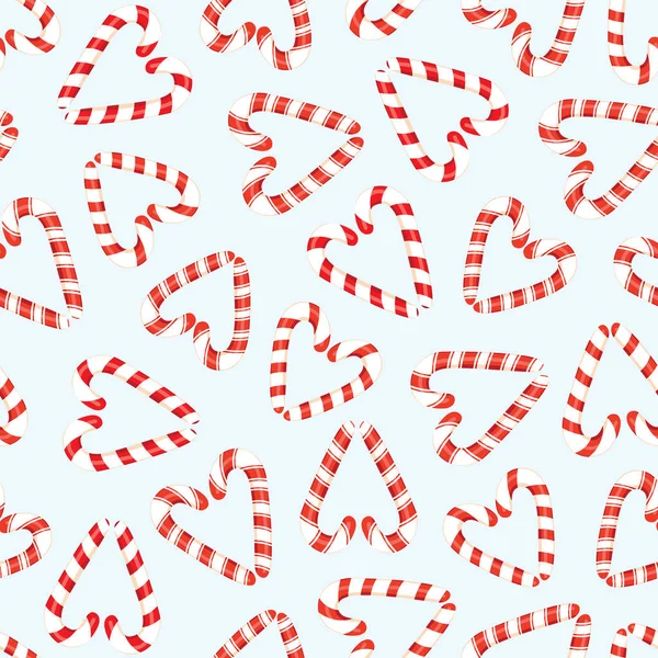 Colorful Red and White Holiday Christmas and New Year Candy Cane Hearts Vector Seamless Pattern — Stock Vector