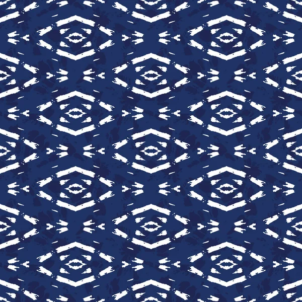 インディゴ背景ベクトルシームレスパターン上のモノクロホワイトブライトネクタイ染料シボリダイヤモンド — ストックベクタ