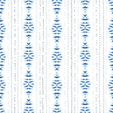 Beyaz Arka Plan Vektör Dikişsiz Desen Monokrom Indigo Parlak Tie-Boya Shibori Sunburst Diamond Stripes ve Noktalar