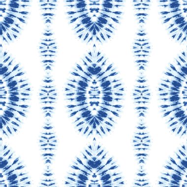 Beyaz Arka Plan Vektör Dikişsiz Desen Monokrom Indigo Parlak Tie-Boya Shibori Diamonds Dikey Çizgili