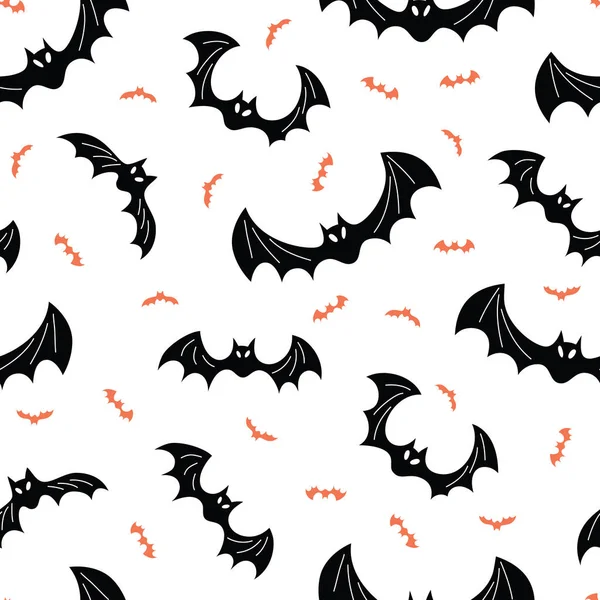 Assustador Halloween voando preto e laranja morcegos vetor sem costura padrão — Vetor de Stock