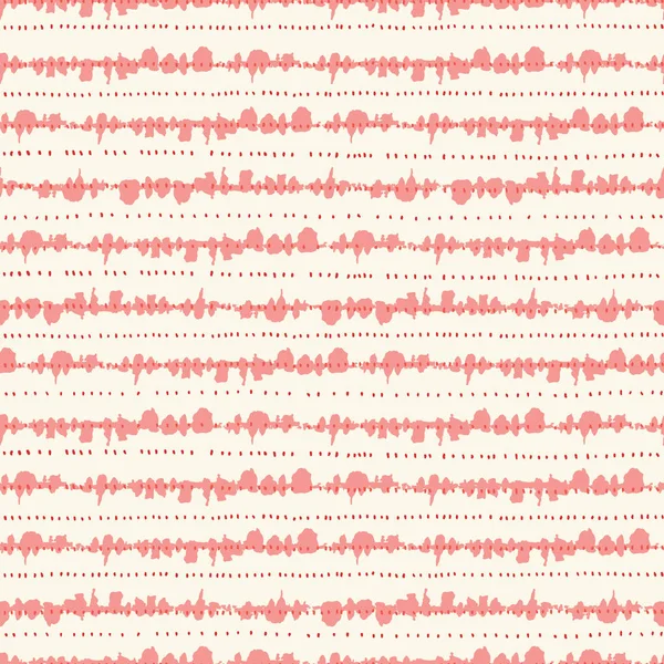 Monocromo Coral Tie-Dye Shibori rayas horizontales y puntos en el fondo crema Vector patrón sin costuras — Archivo Imágenes Vectoriales