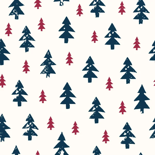 Χριστούγεννα Rustic Εορταστική χέρι-Stamped Fir Δέντρα Διάνυσμα μοτίβο χωρίς ραφή — Διανυσματικό Αρχείο
