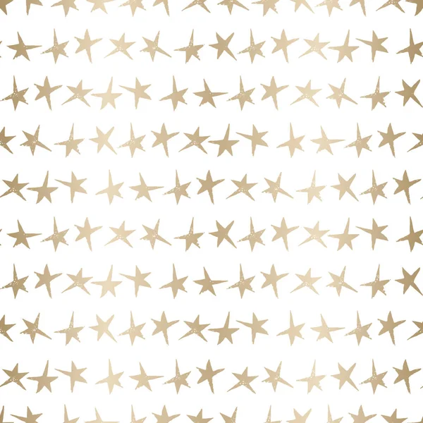 Праздничная Линогравюра Золотые Звезды на белом фоне Векторный бесшовный рисунок. Зимние праздники — стоковый вектор