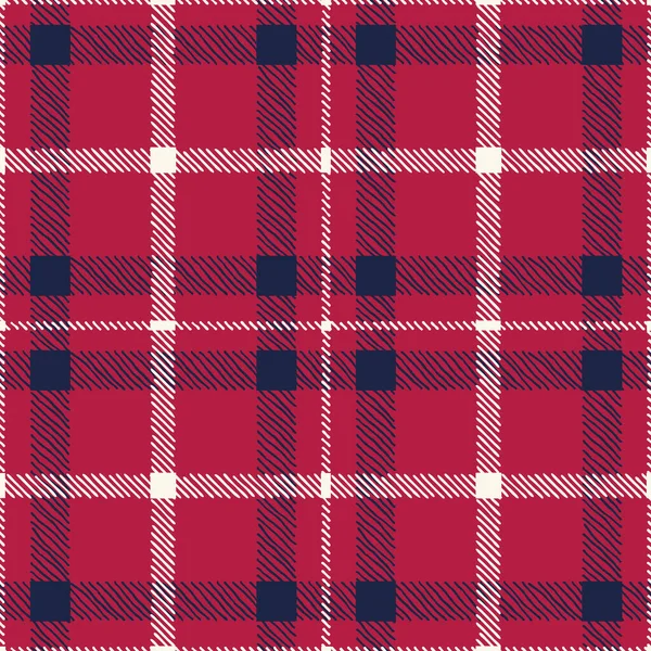 Classic Hand-Drawn Blue and Red Plaid Checks Vector Pattern — стоковий вектор