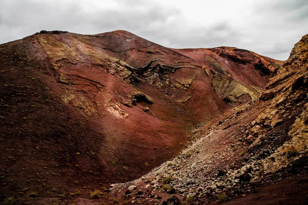 Siyah Kum Kırmızı Dağlar Kanarya Lanzarote Spanyol Adasında Gün Boyunca — Stok fotoğraf