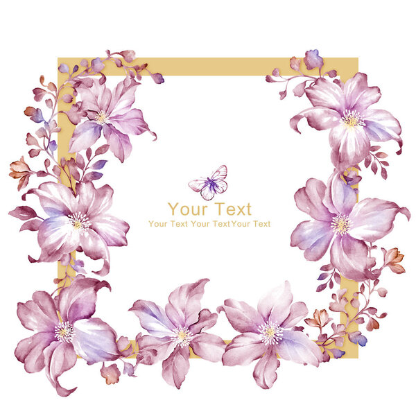 watercolor floral illustration collection. flowers arranged un a shape of the wreath perfect