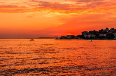 Dugi sıçan bir plajda güneşin son ışınları ışığında