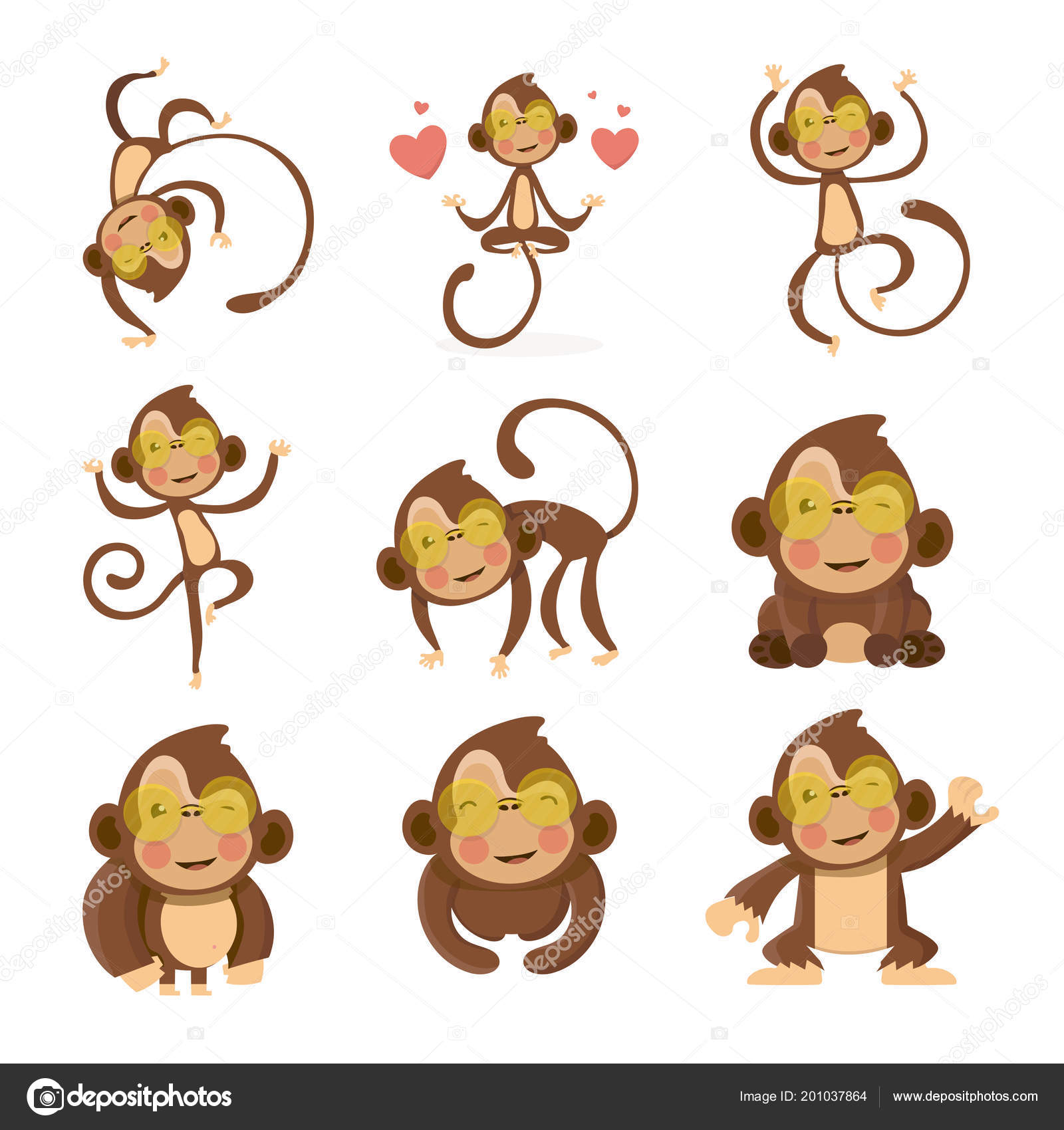 Conjunto Macacos Engraçados Bonitos Estilo Desenho Animado vetor(es) de  stock de ©musicphone1 201037864