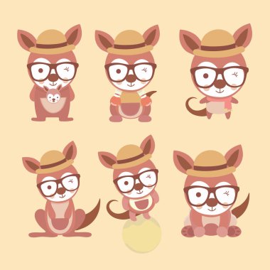 Cute stylized cartoon kangaroo in different poses. clipart