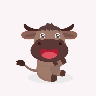 Şirin buffalo karikatür pastel arka plan üzerinde.