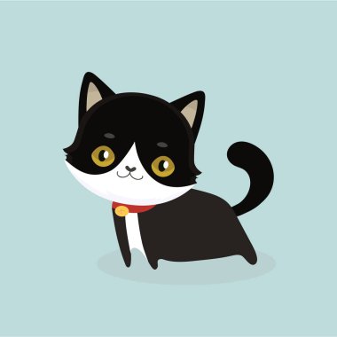 iri gözlü sevimli çizgi siyah kedi. vektör çizim. 