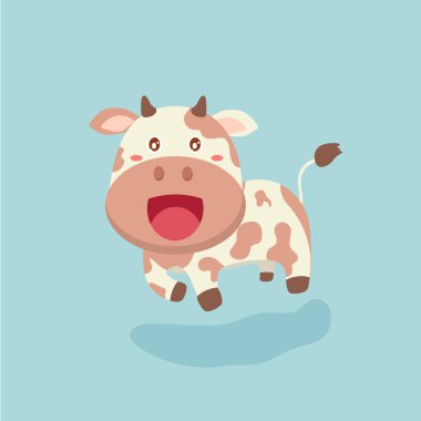 Sevimli inek karikatür pastel arka plan üzerinde.