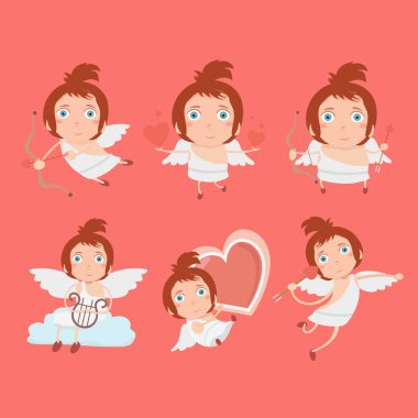 Aşk tanrısı melekler Icons set - küçük çocuk bir yay ve ok ile.