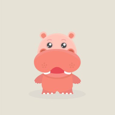 Pastel arka plan üzerinde şirin komik su aygırı.