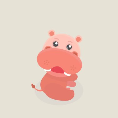 Pastel arka plan üzerinde şirin komik su aygırı.