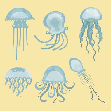 Karikatür komik jellyfishes kümesi.