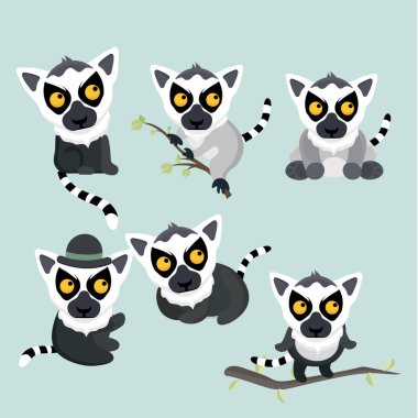 Sevimli çizgi halka kuyruklu lemurlar ayarla.