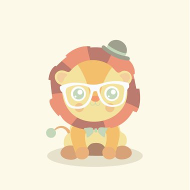 sevimli aslan çizgi film, tişört tasarım vektör çizim ormanın kralı