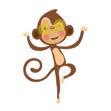 Beyaz arka planda şirin maymun çizgi filmi.