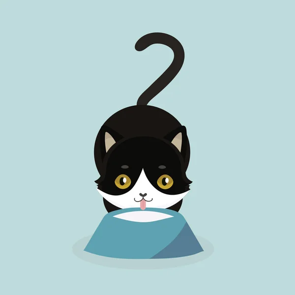 Cute Cartoon Zwarte Kat Met Grote Ogen Vectorillustratie — Stockvector