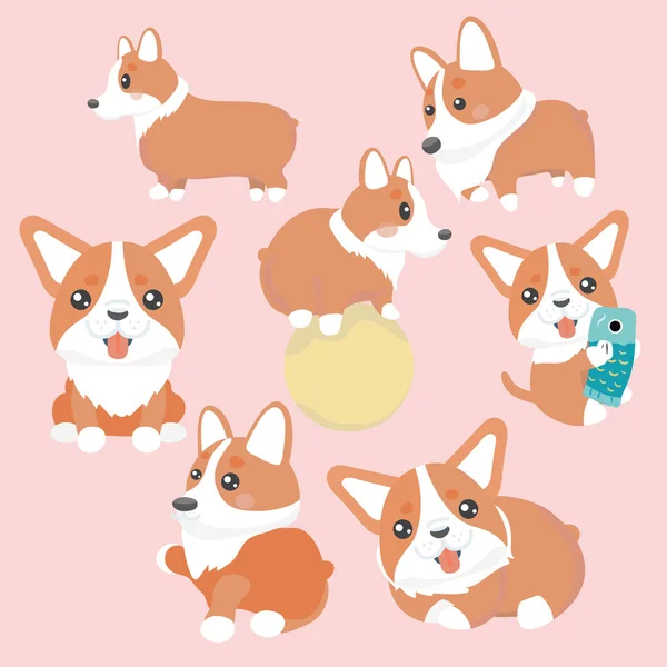 Şirin Galce corgi köpek karakter kümesi.