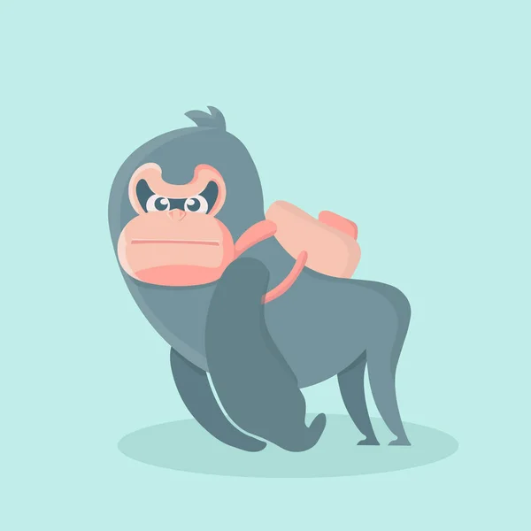 Illustrazione Vettoriale Simpatico Gorilla Grasso Peloso Grande Cartone Animato — Vettoriale Stock