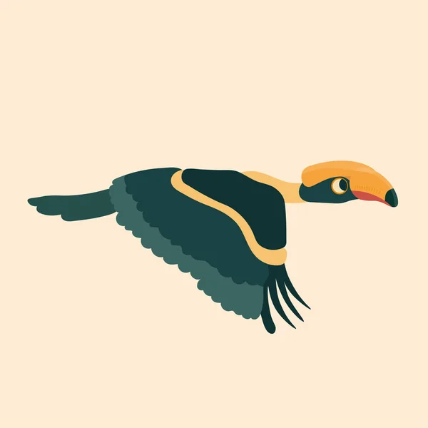 Hornbill Ptak Wektor Kreskówka Tropikalnych Ptaków Płaski — Wektor stockowy
