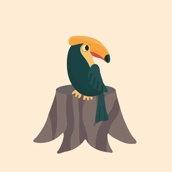 Pássaro Hornbill Vector Desenho Animado Pássaro Tropical Feito Estilo Plano —  Vetores de Stock