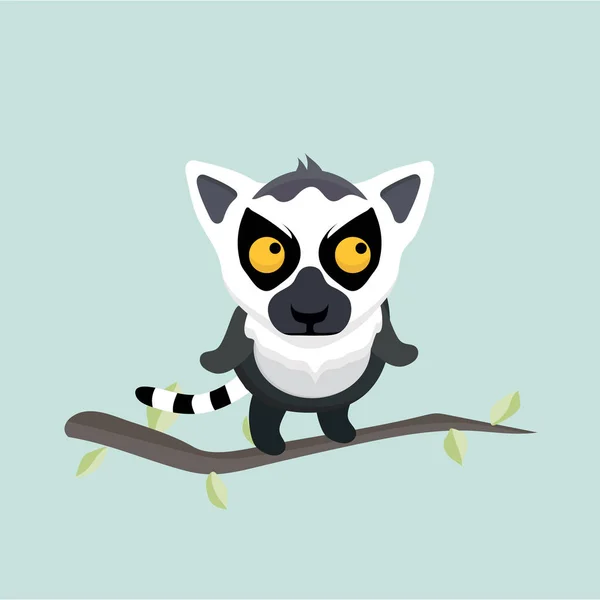 Cute Cartoon Ring Tailed Lemur — Stock Vector