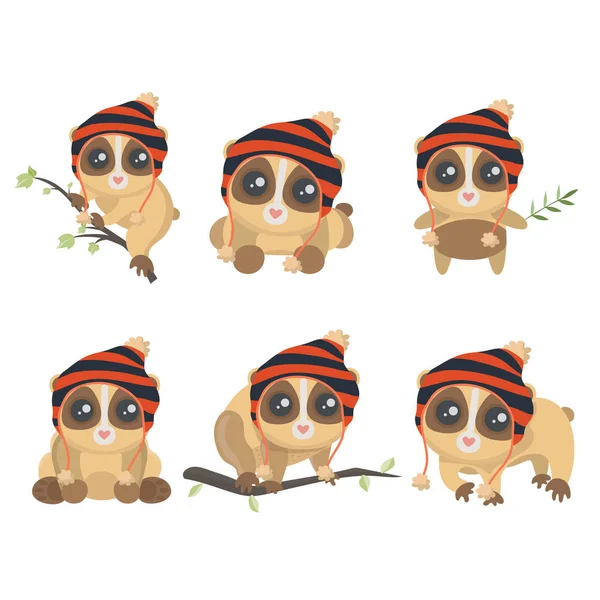 Kleine Schattige Slow Loris Verschillende Poses — Stockvector